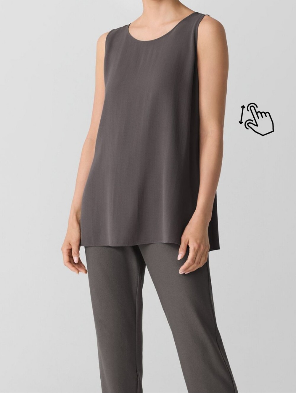 Eileen Fisher Silk Georgette Crepe Long Tank Tunic M Medium Gray Woodland NWOT